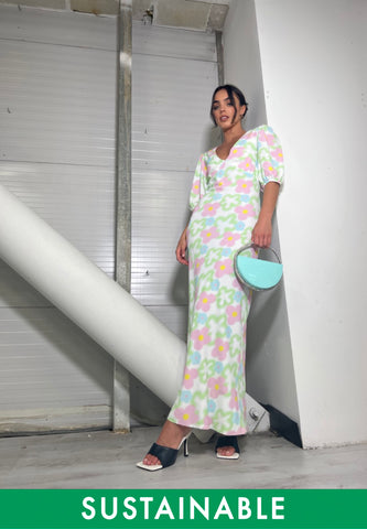 Multi Blurred Floral Maxi Dress