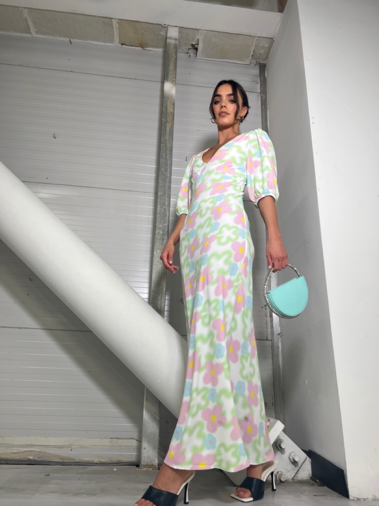 Multi Blurred Floral Maxi Dress