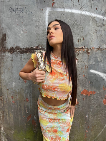 Multicolour Floral Lettuce Hem Baby Tee