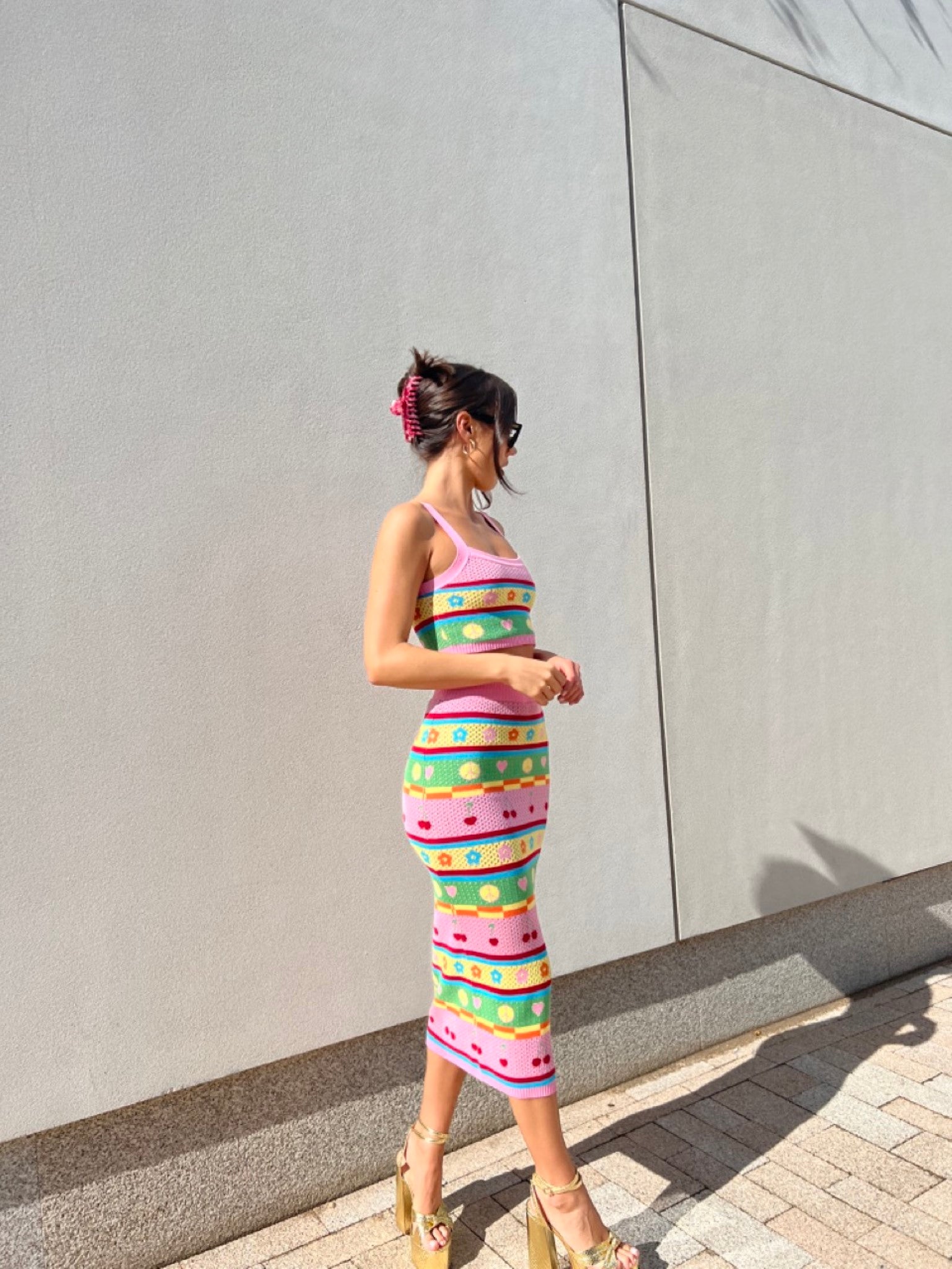 Novelty Stripe Knitted Midi Skirt