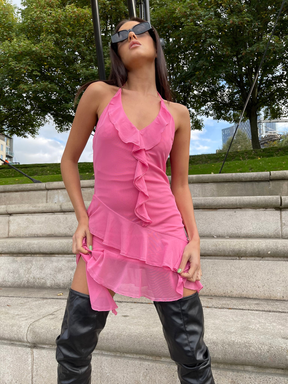 Fuchsia Ruffle Halterneck Mini-dress Fuchsia Ruffle Halterneck Mini-dress