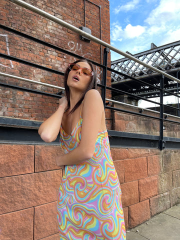 Rainbow Swirl Asymmetric Hanky Hem Midi-dress