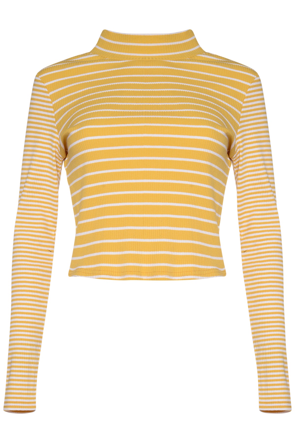Glamorous Yellow White Stripe High Neck Crop Top