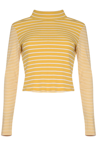 Glamorous Yellow White Stripe High Neck Crop Top