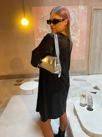 Glamorous Curve Black Satin Long Sleeve Mini Dress