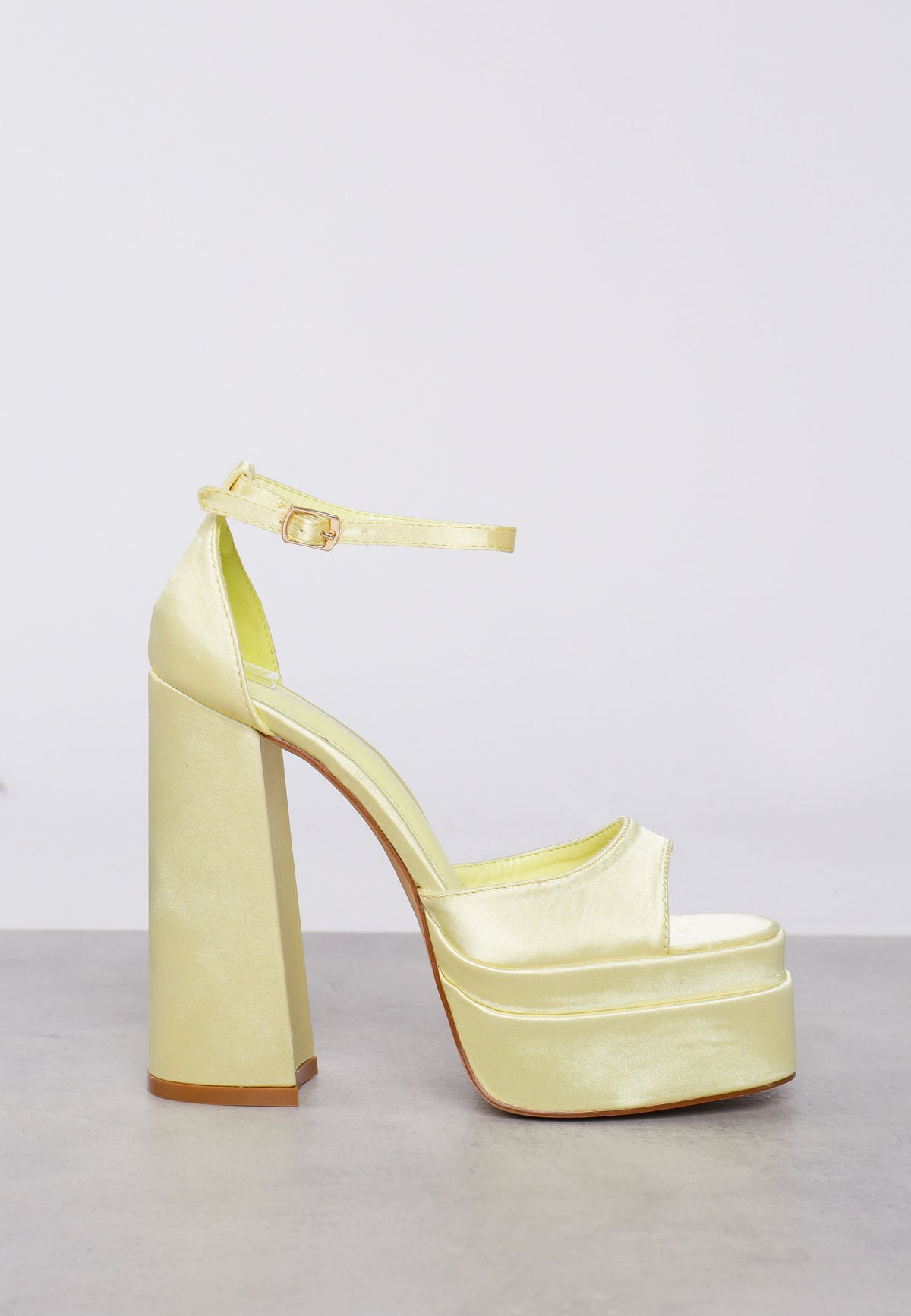 Glamorous Lemon Satin Open Toe Platform Heels Glamorous