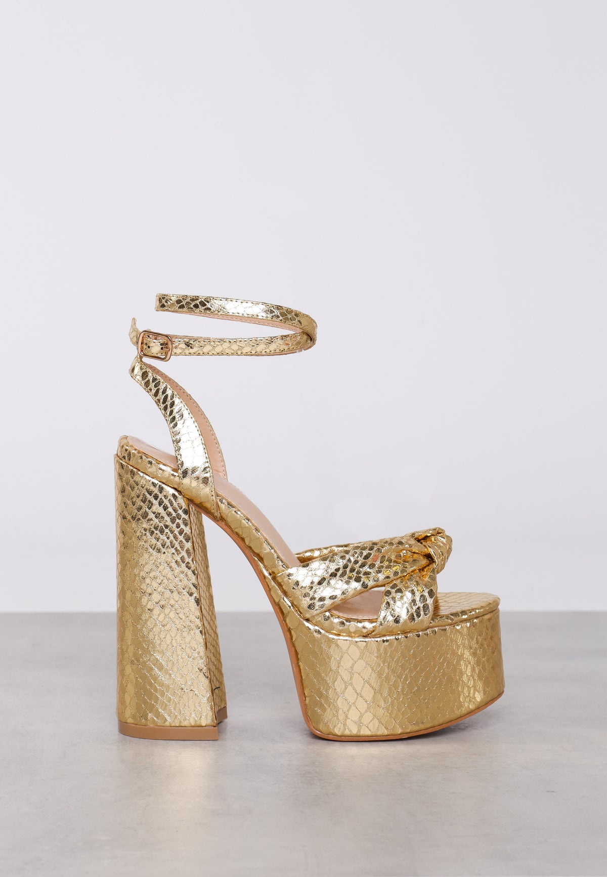 Glamorous Gold Metallic Croc Platform Heels