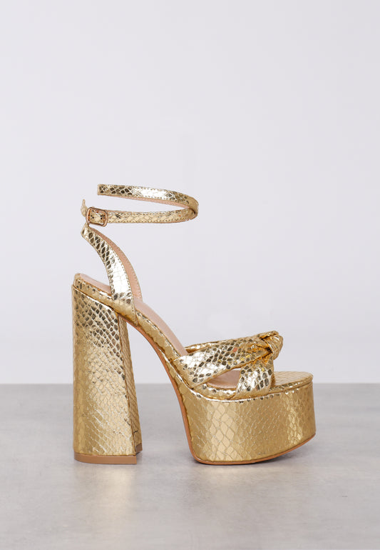 Glamorous Gold Metallic Croc Platform Heels