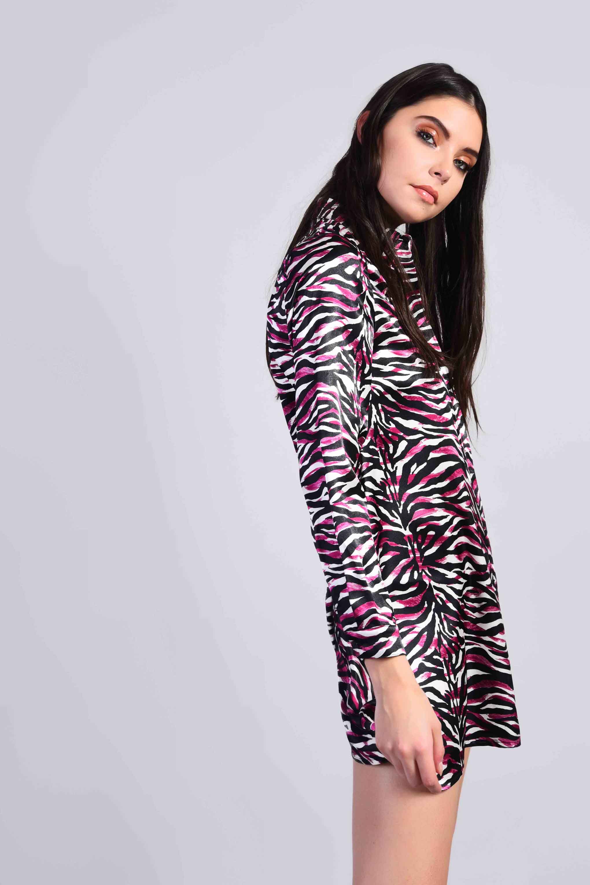 Glamorous Black Purple Tiger Mini Shirt Dress
