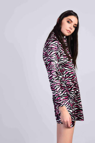 Glamorous Black Purple Tiger Mini Shirt Dress