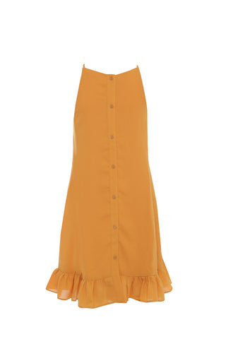 Glamorous Mustard High Neck Peplum Ruffle Swing Mini Dress