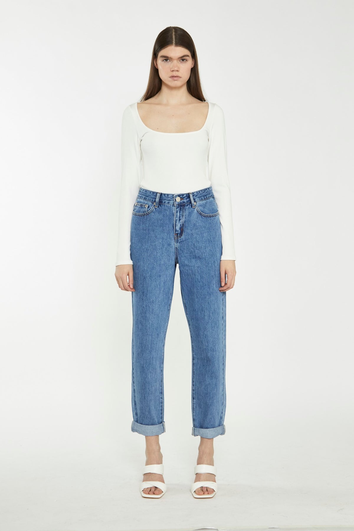 Mid Stonewash High-Waisted Mom Jeans