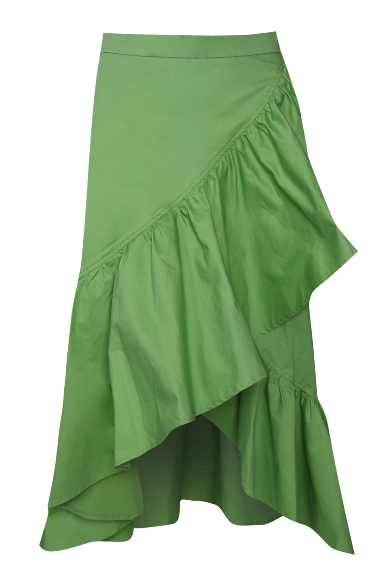 Apple Green Ruffle Detail Midi Skirt