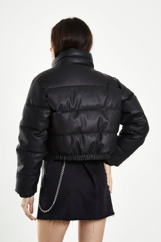 Glamorous Black Cropped Puffer Jacket with Toggles