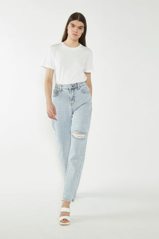 Antique Bleach Distressed Straight-Leg Jeans