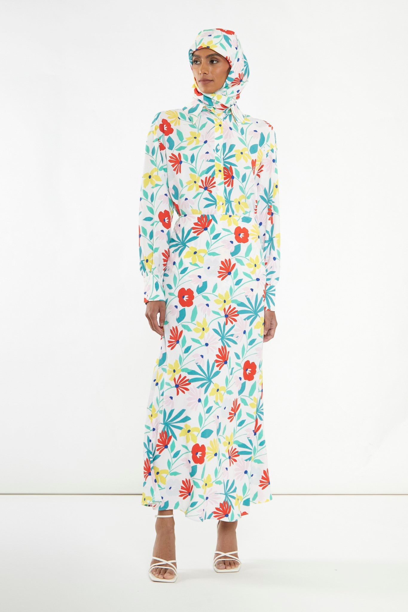 Bright Multi Flower Bias-Cut Maxi-skirt