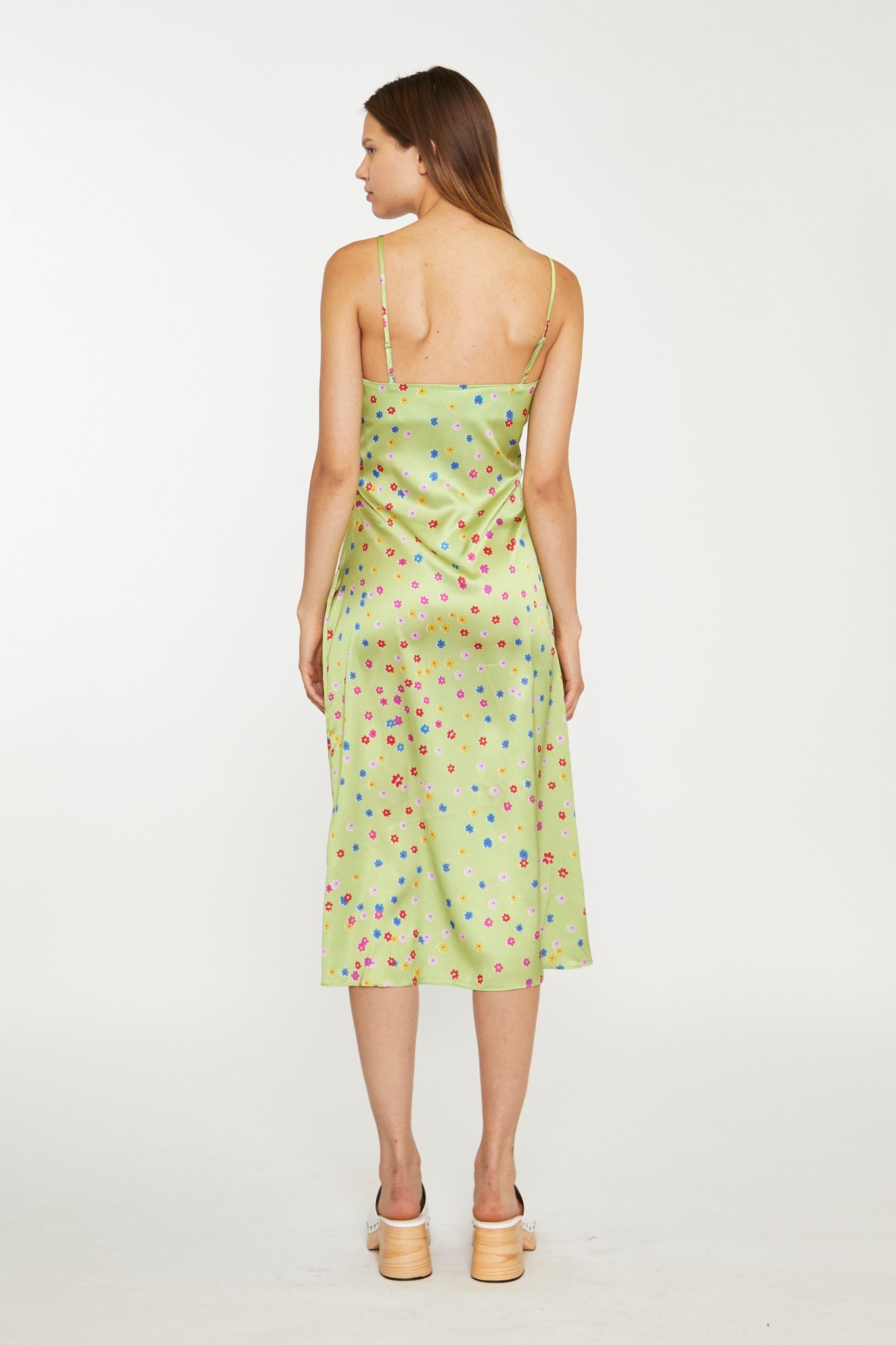 Lime-Multi Daisy Bias-Cut Slip Midi-Dress