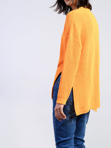 Glamorous Orange Split Side Knit Acrylic Long Sleeve Jumper