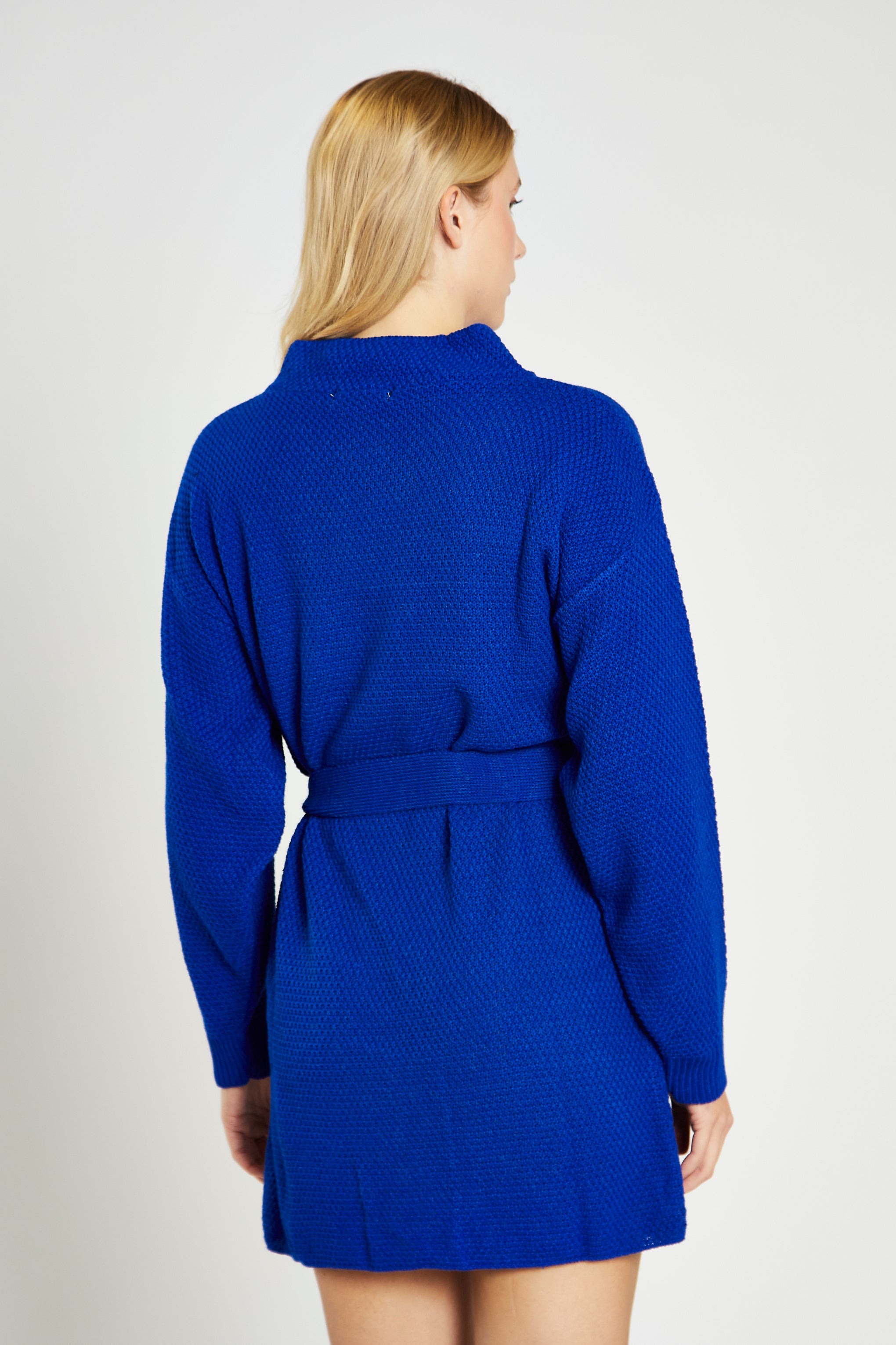 Glamorous Royal Blue Knitted Mini Dress with Tie Belt