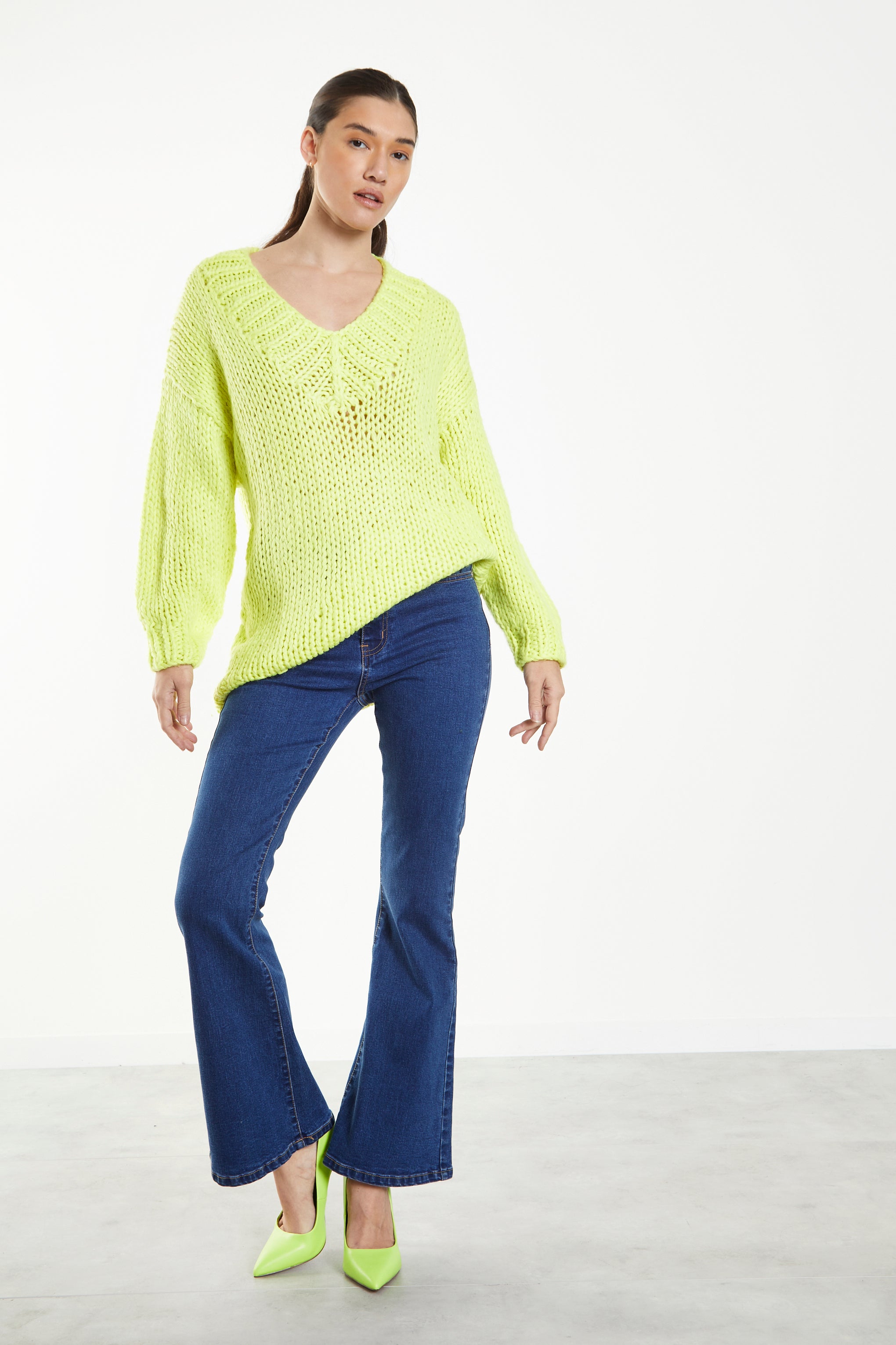 Glamorous Neon Lime Oversized V-Neck Jumper Glamorous