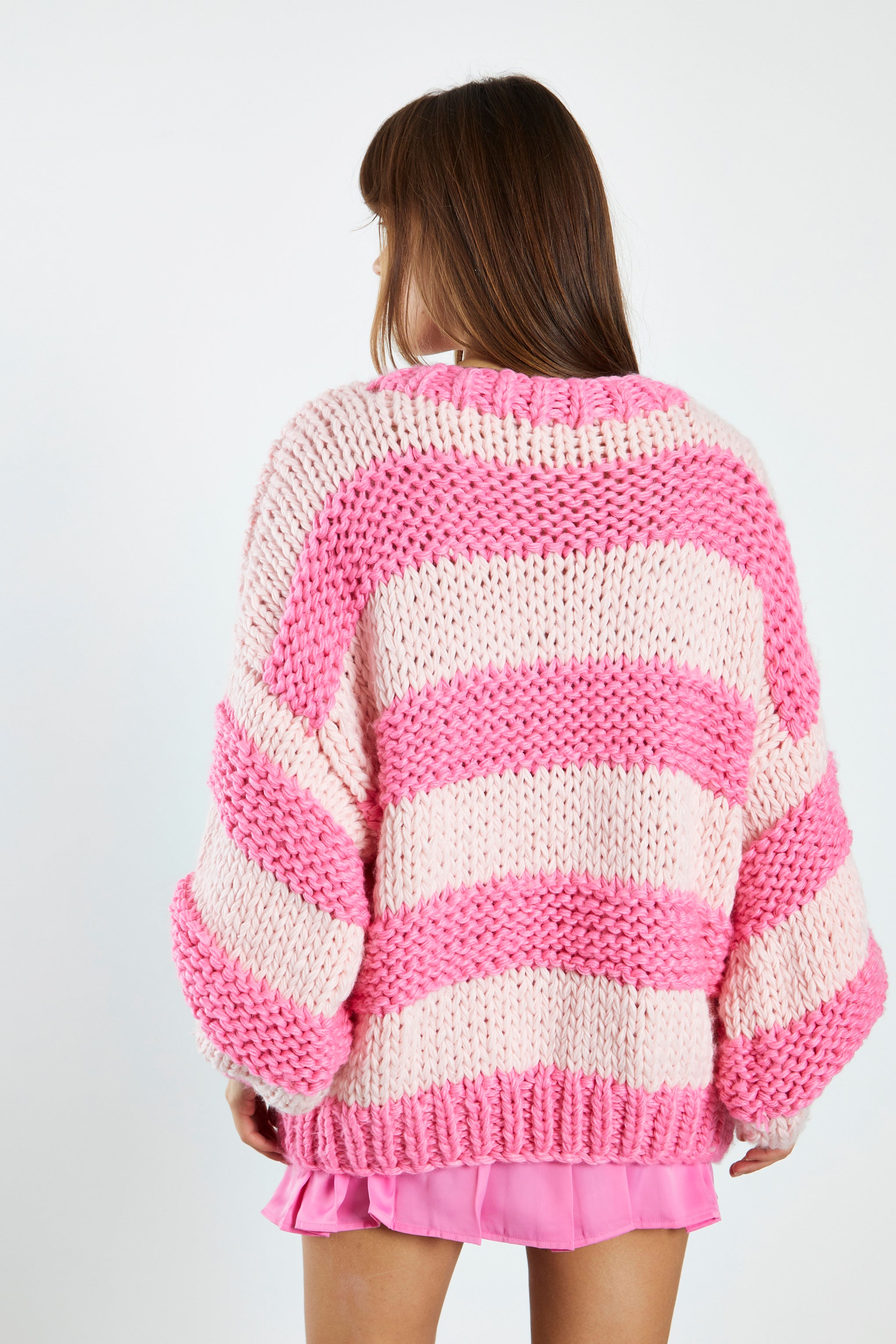 Glamorous Pink Stripe Oversized Chunky Knit Jumper