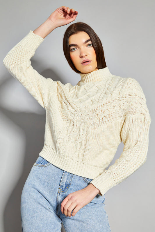 Glamorous Cream High Neck Cable Knit Jumper