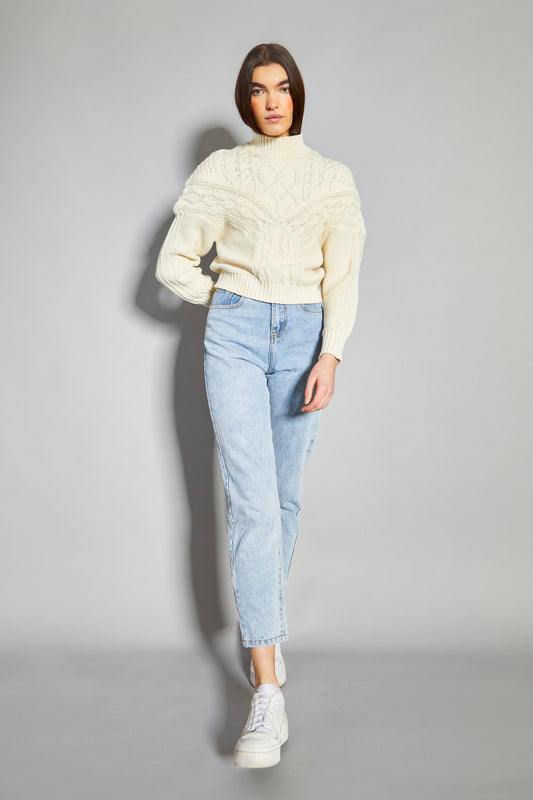 Glamorous Cream High Neck Cable Knit Jumper