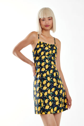 Glamorous Lemon Print Strappy Fitted Mini Dress