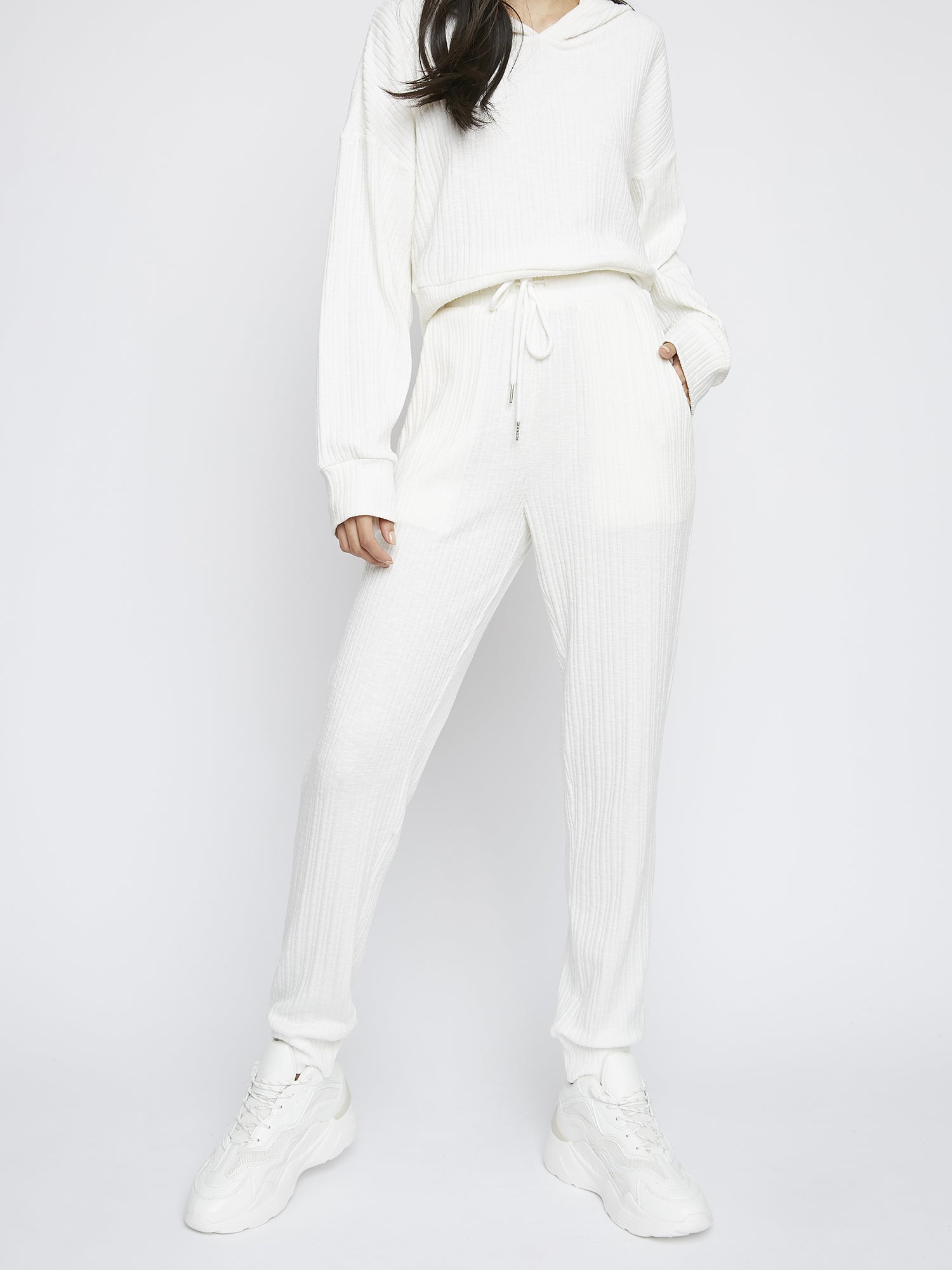 Glamorous White Relaxed Soft Ribbed Loungewear Trousers