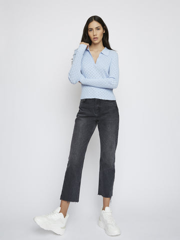 Light Blue Long Sleeve Crochet Collar Shirt