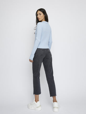 Light Blue Long Sleeve Crochet Collar Shirt