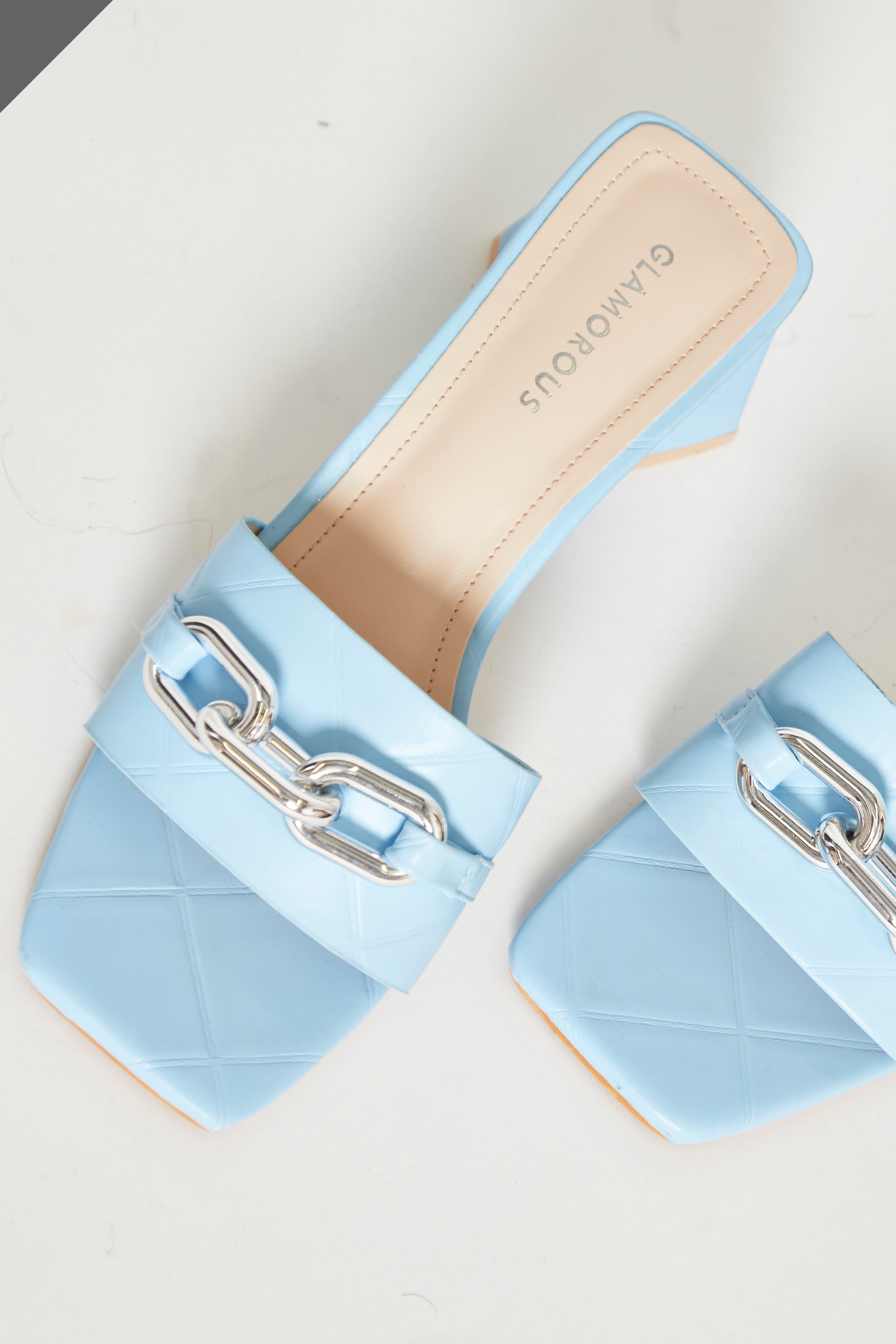 Glamorous Blue Quilted Square Toe Mules
