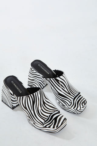 Glamorous Zebra Print Block Heel Mules