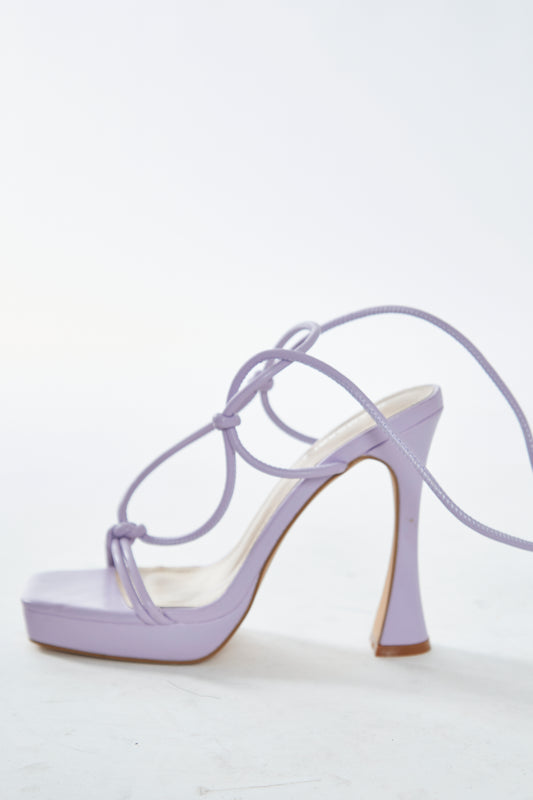Glamorous Lilac Lace Up Flared Heels