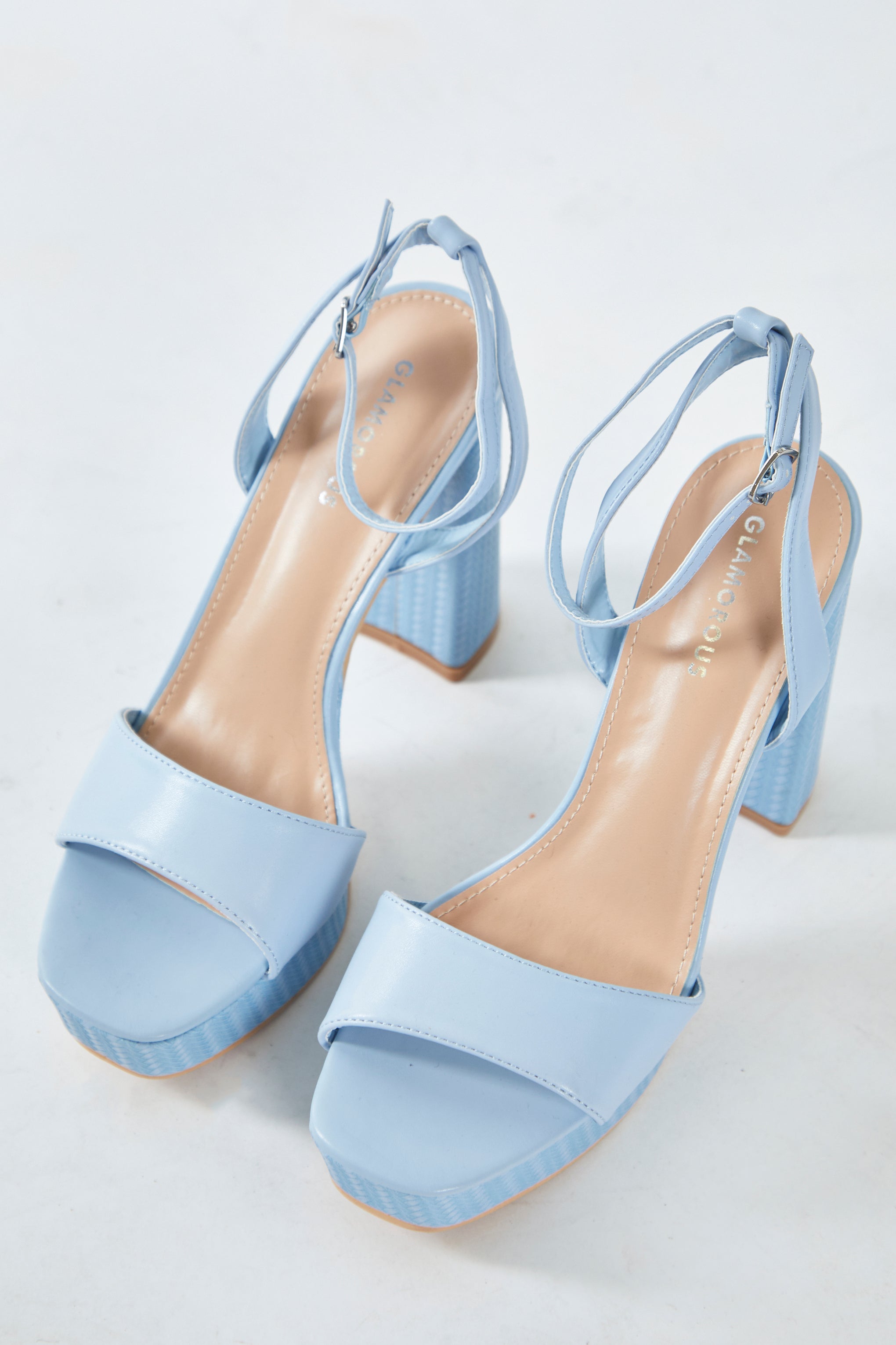 Glamorous Blue Open Toe Platform Heels