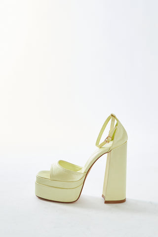 Glamorous Lemon Satin Open Toe Platform Heels