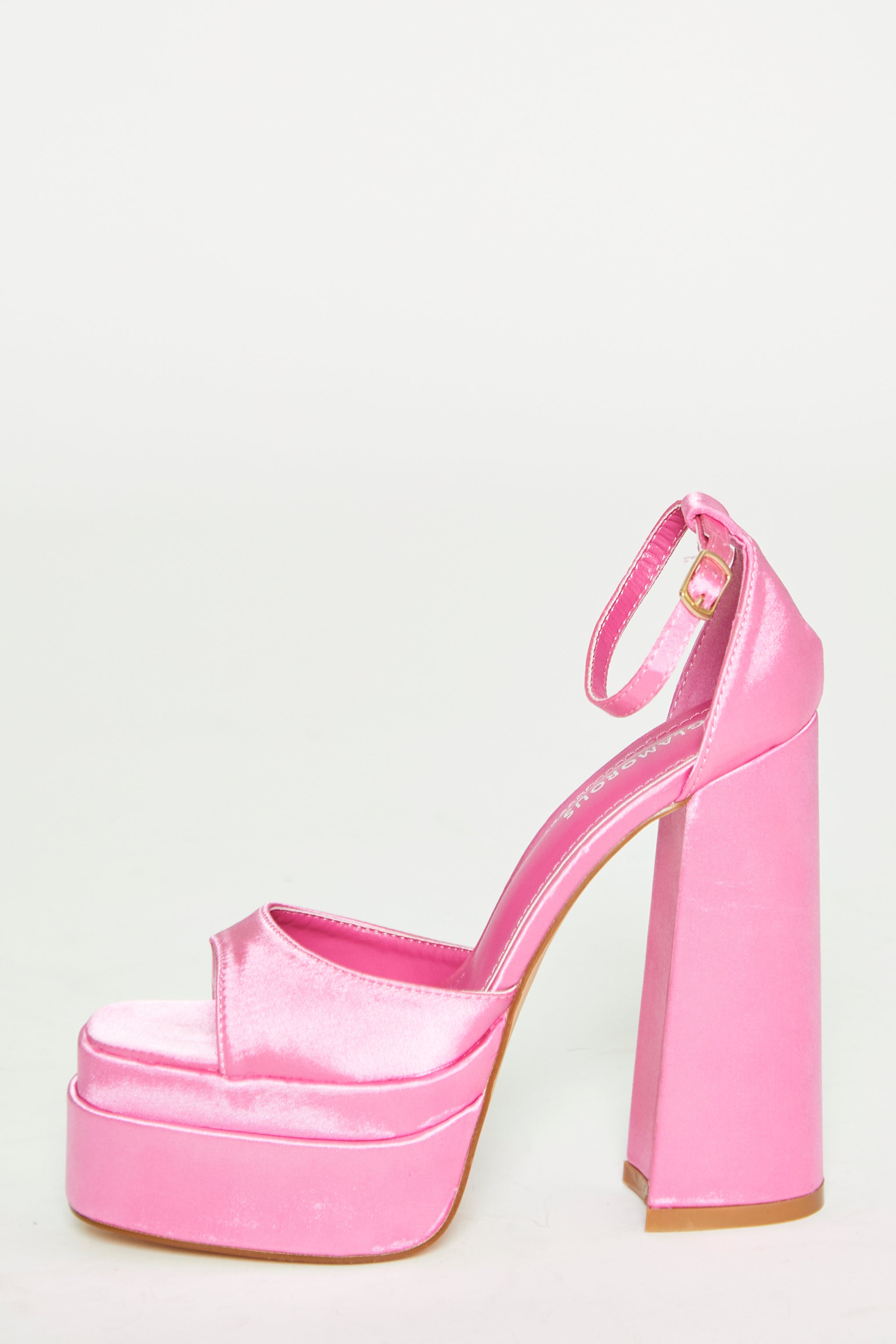 Glamorous Pink Satin Open Toe Platform Heels