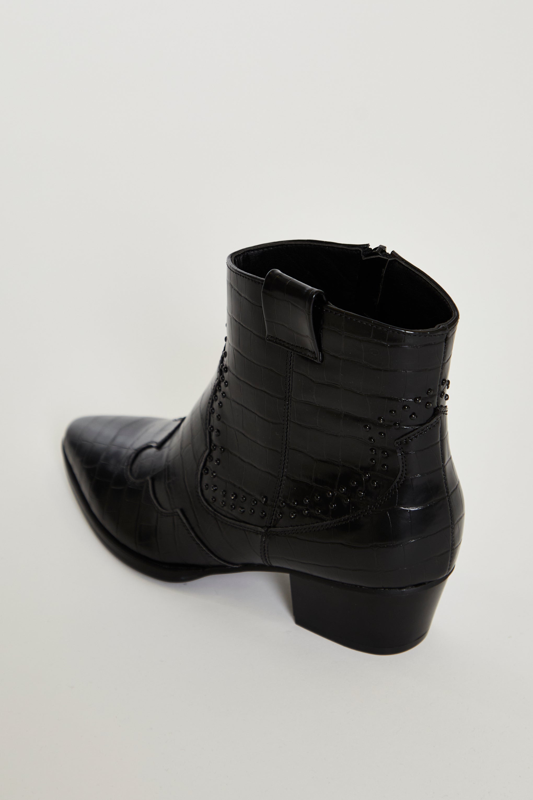Glamorous Black Croc Western Block Heel Ankle Boots