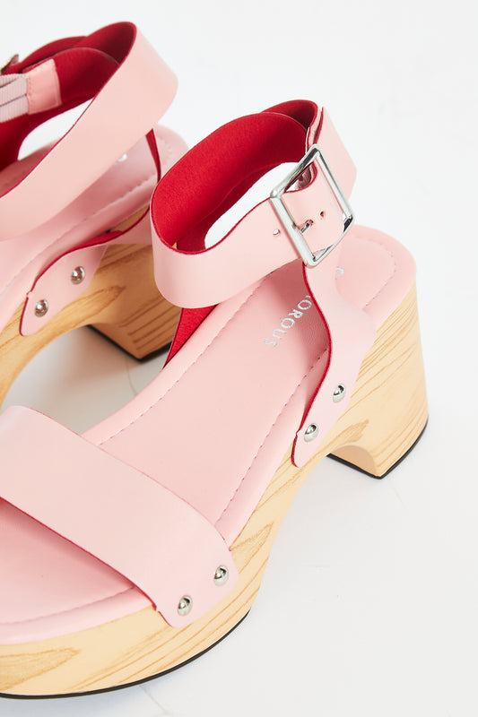 Glamorous Baby-Pink Open Toe Block-Heel Sandals