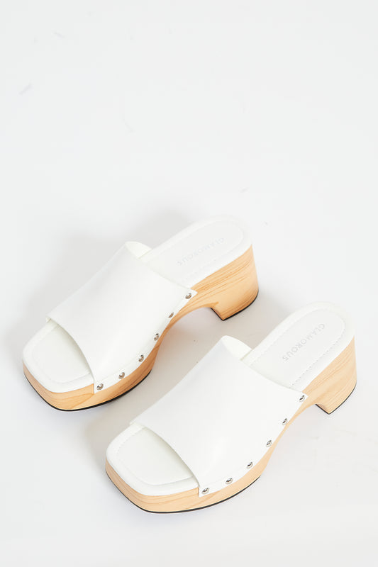 Glamorous White Open Toe Mule Clog Sandals