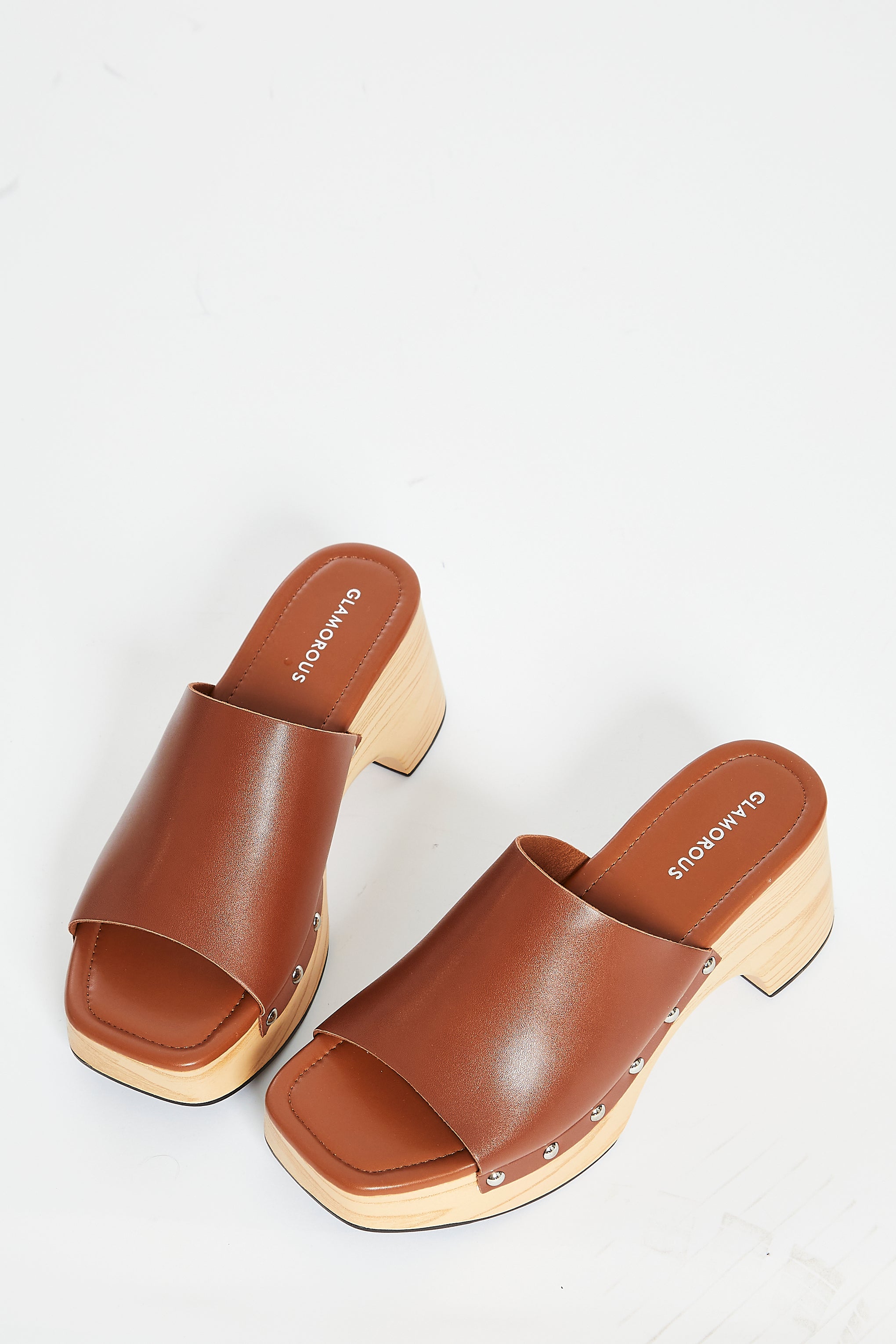 Glamorous Tan Open Toe Mule Clog Sandals