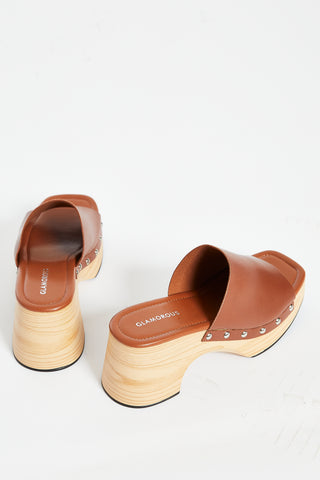 Glamorous Tan Open Toe Mule Clog Sandals