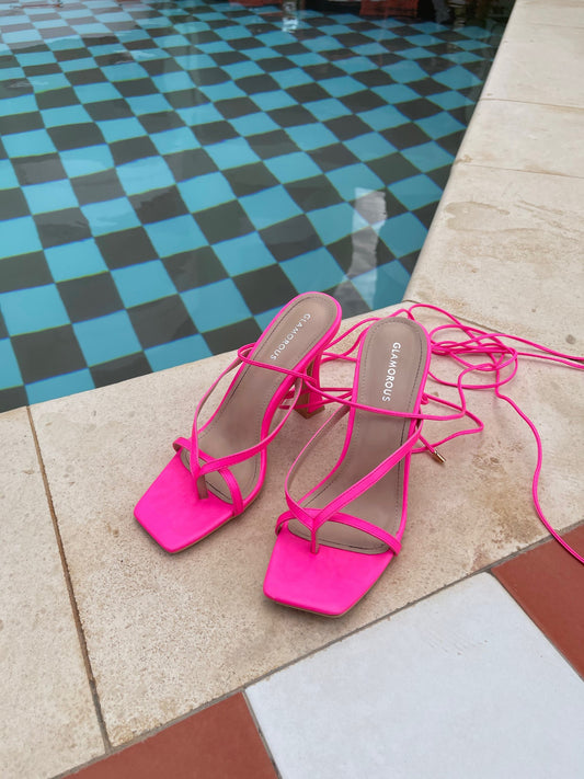 Glamorous Hot Pink Strappy Wrap Tie Heels