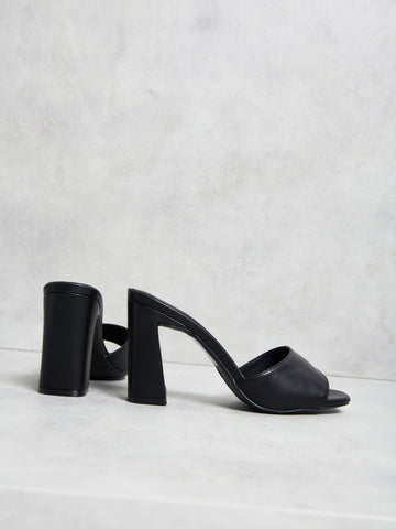 Glamorous Black Faux Leather Block Heels