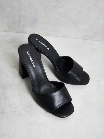 Glamorous Black Faux Leather Block Heels