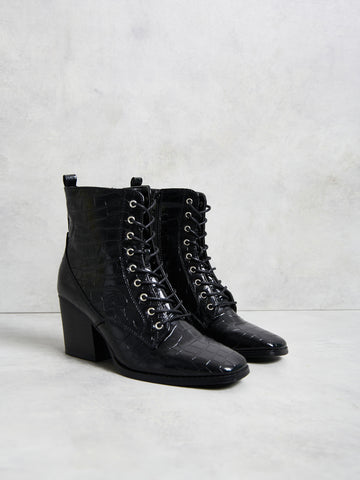 Glamorous Black Lace Up Chunky Heel boots