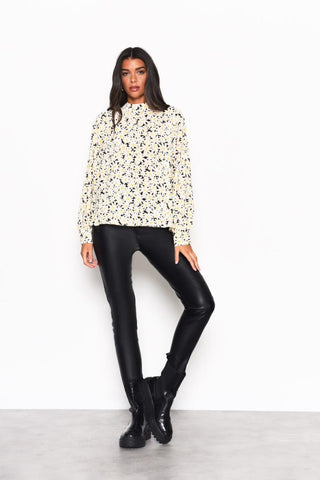 Glamorous Daisy Print High Neck Long Sleeve Blouse