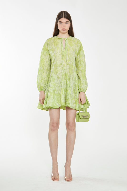 Lime Organza Jacquard Oversized Mini-Dress