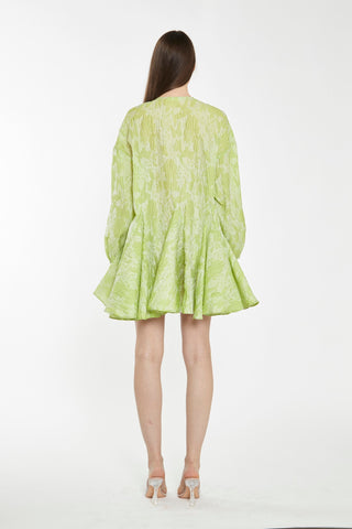 Lime Organza Jacquard Oversized Mini-Dress