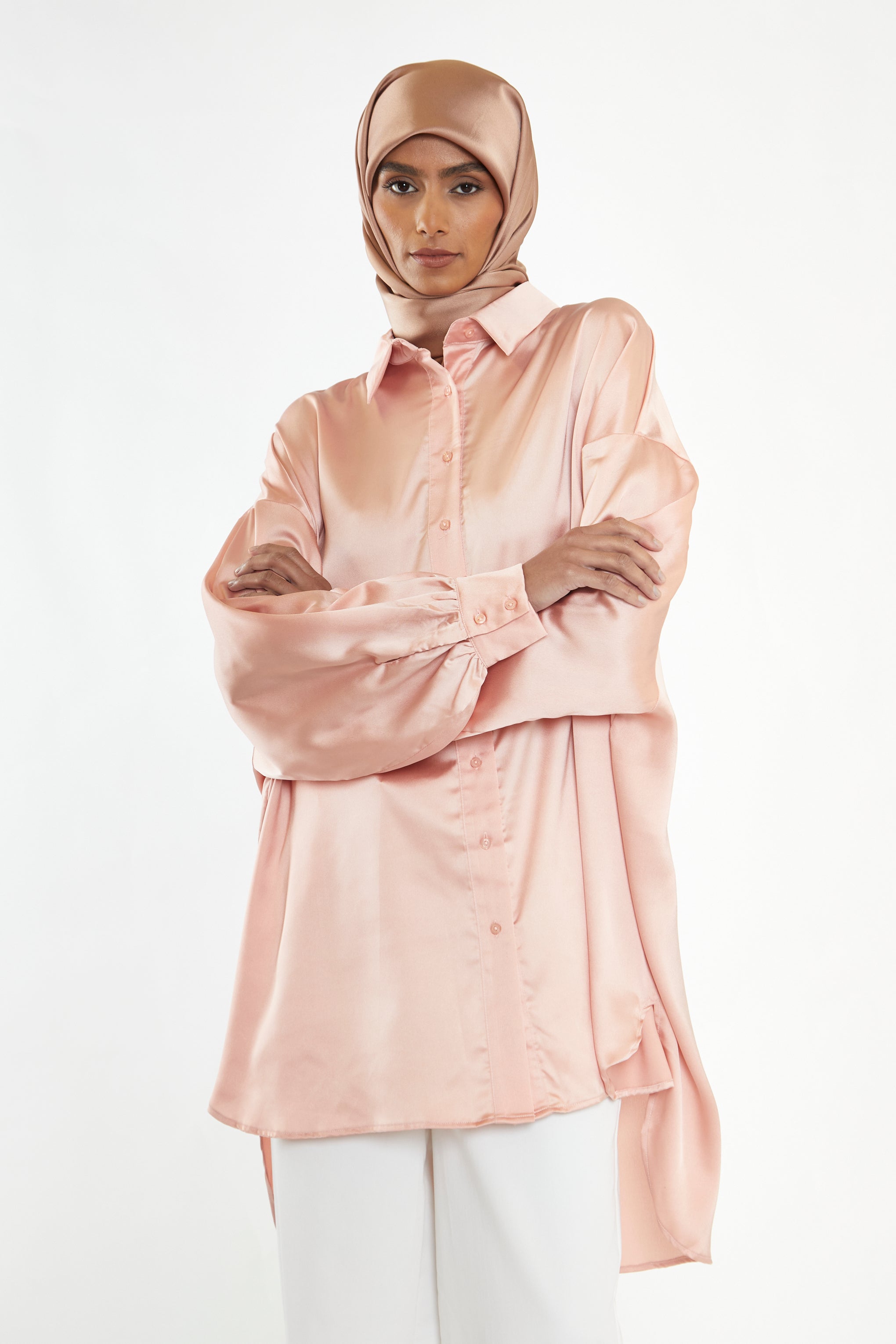 Glamorous Modest Dusty Peach Shirt Dress